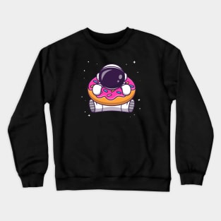 Cute Astronaut With Donut Cartoon Crewneck Sweatshirt